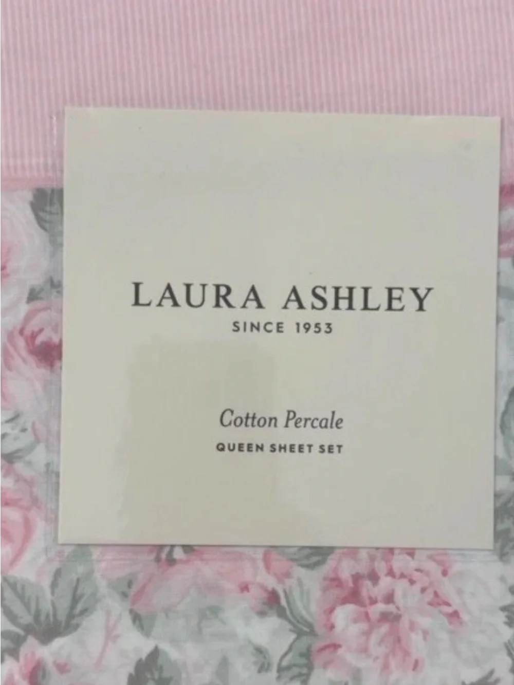 Laura Ashley ~ QUEEN ~ Pink Floral & Pinstripe 4 Pc. Sheet Set 100% Cotton